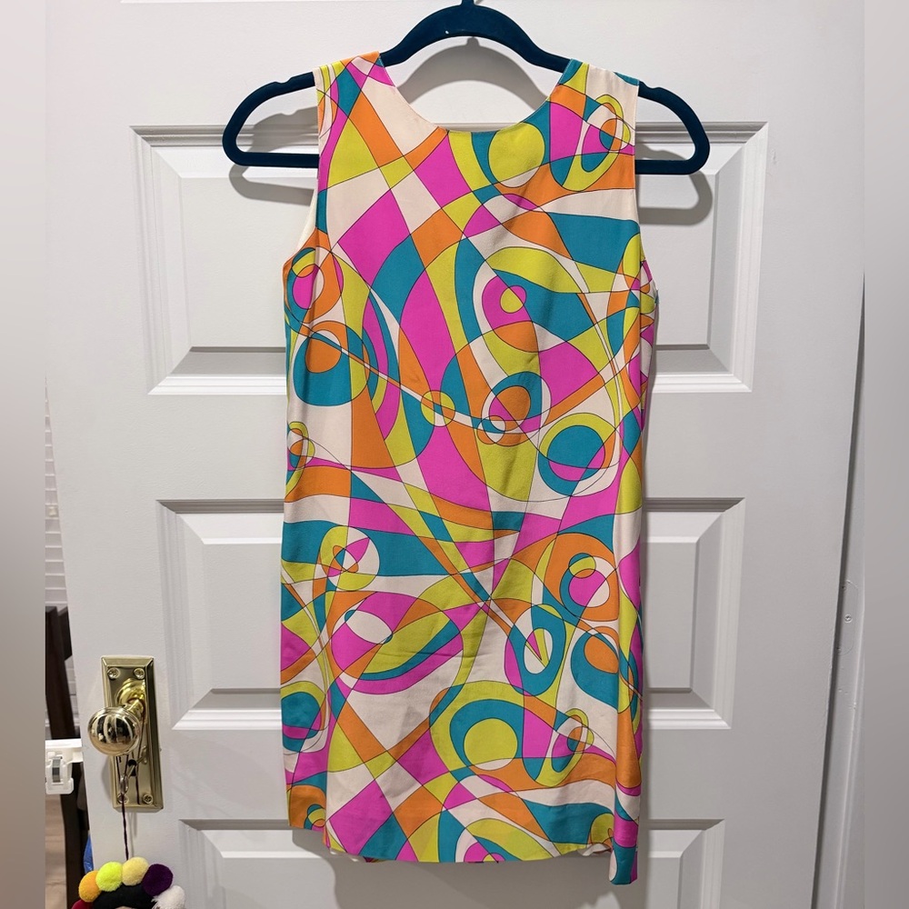 Vintage Evan Picone Petite 100% Silk Geometric Sleeveless Shift Dress